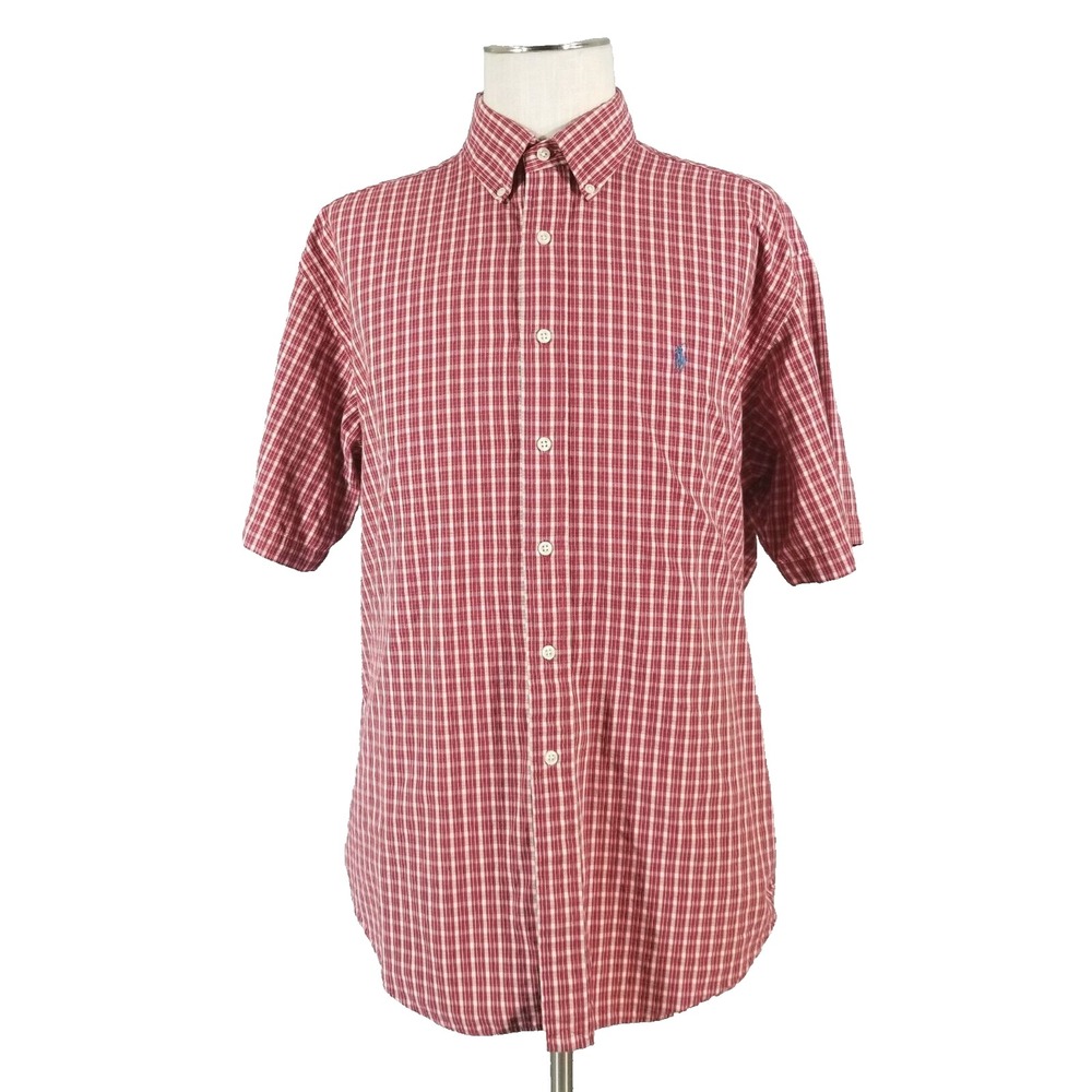 Ralph Lauren shirt men's large short sleeve button down Blake red plaid preppy